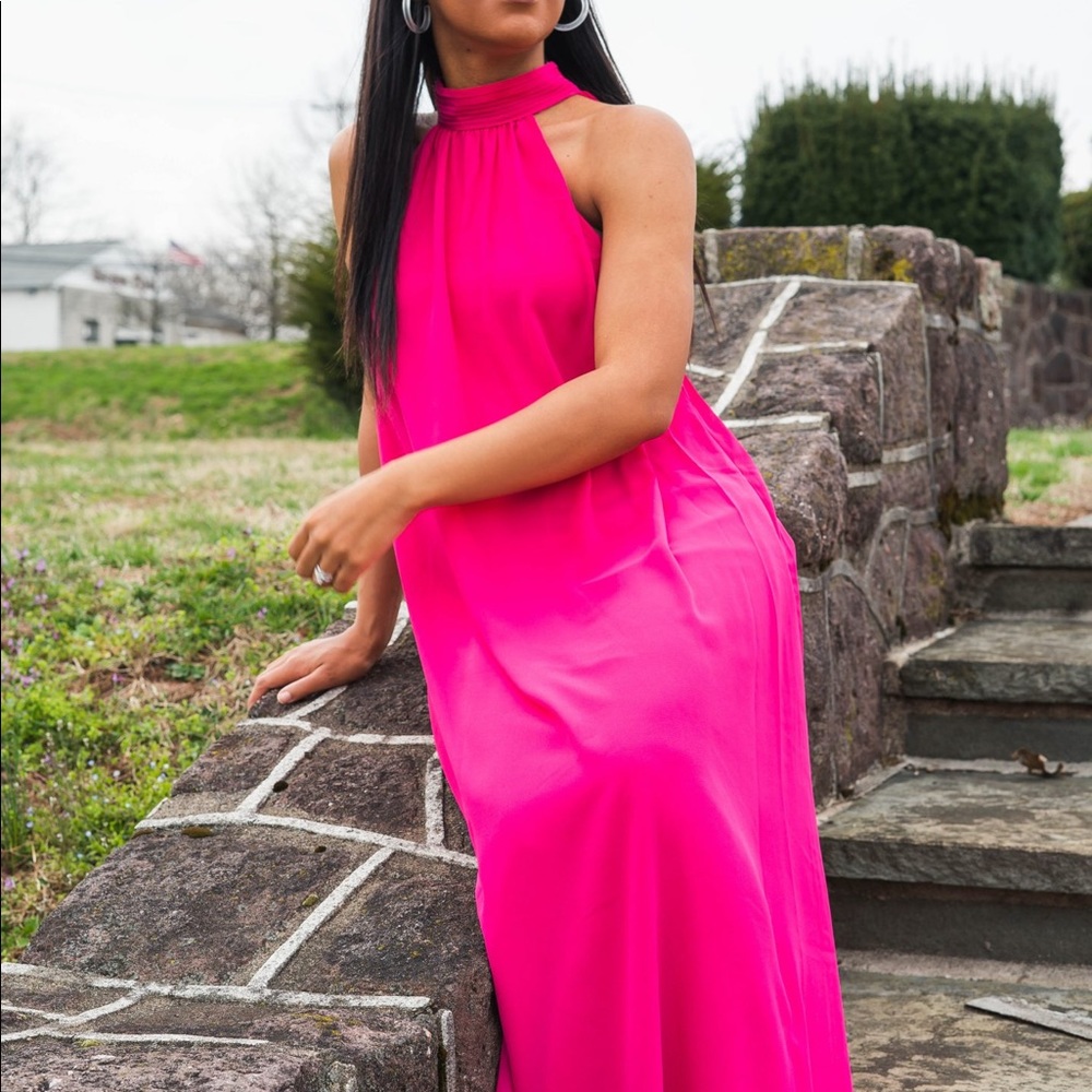 Chiffon Mock Neck Maxi Dress